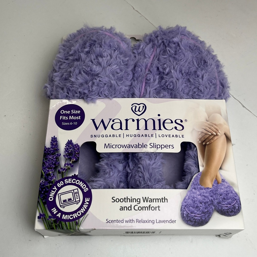 Warmies Microwavable Slippers Purple Lavender Scented Plush Heatable Size 6-10